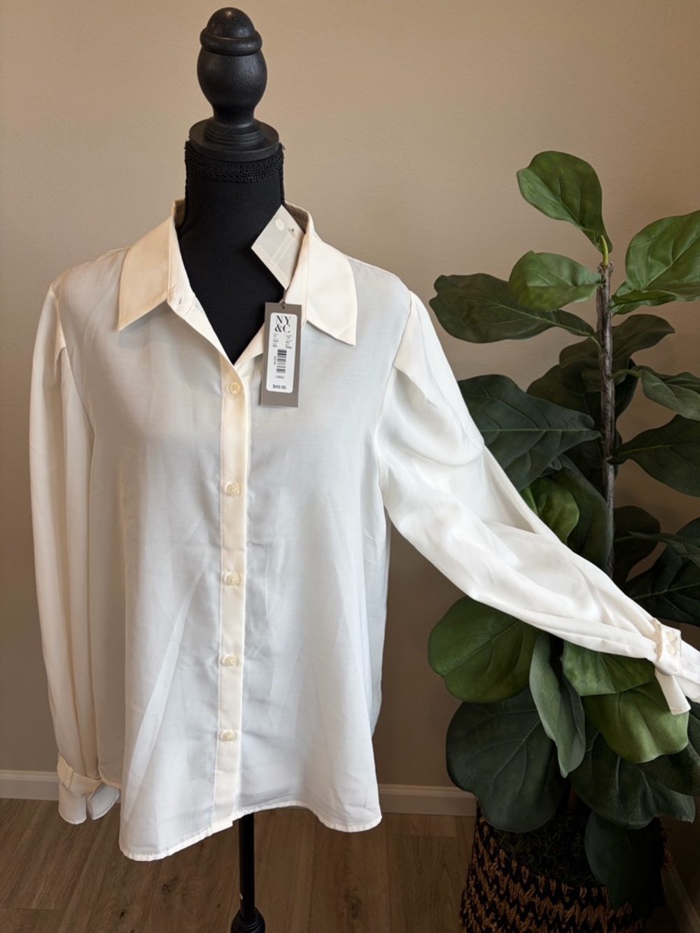 eva mendes for New York & Company Ivory Button-Front Blouse